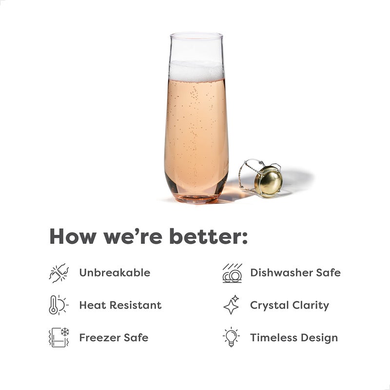 TOSSWARE RESERVE 9oz Stemless Flute SET OF 4, Premium Quality, Tritan Dishwasher Safe & Heat Resistant Unbreakable Plastic Champagne Glasses, 4 Count (Pack of 1) - Image 2